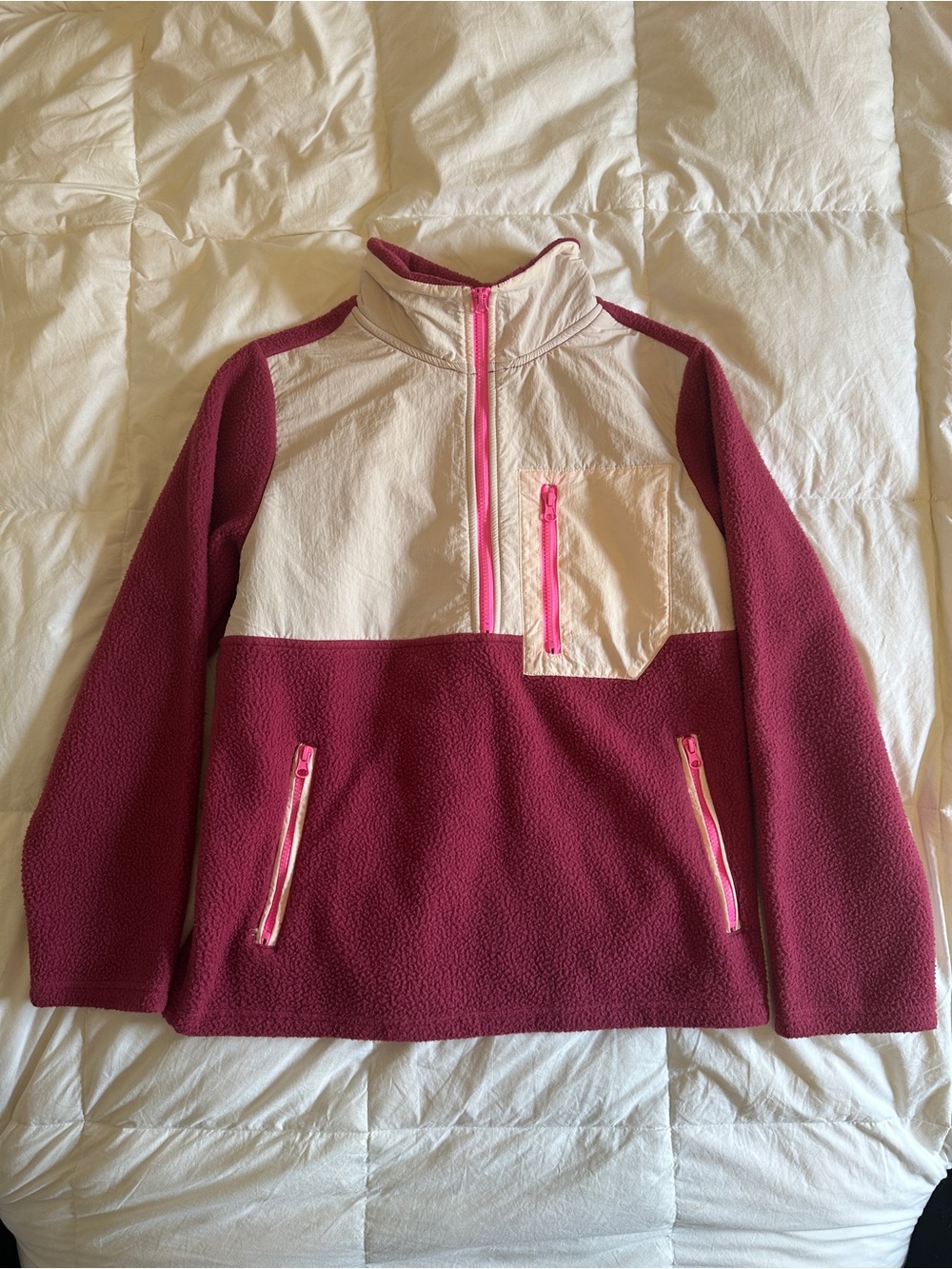 Te Verde Pink and Cream Half-Zip Fleece Ski Jacket